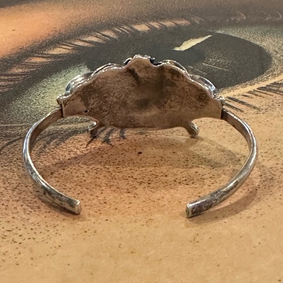 Extraordinary Vintage Old Pawn Sterling Silver Malachite Cuff Bracelet - Picture 6 of 11